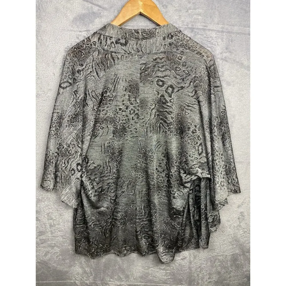 Chico's Travelers Cardigan Silver Gray Black Metallic Animal Print-size 4 Slinky